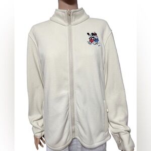 Disney Bradford Exchange Mickey & Minnie Fleece Jacket M Ivory Plush Full Zip